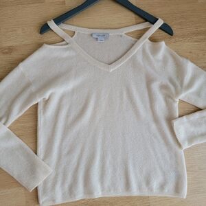 Christopher Fischer Cashmere Cold Shoulder V Neck Sweater Cream Size L